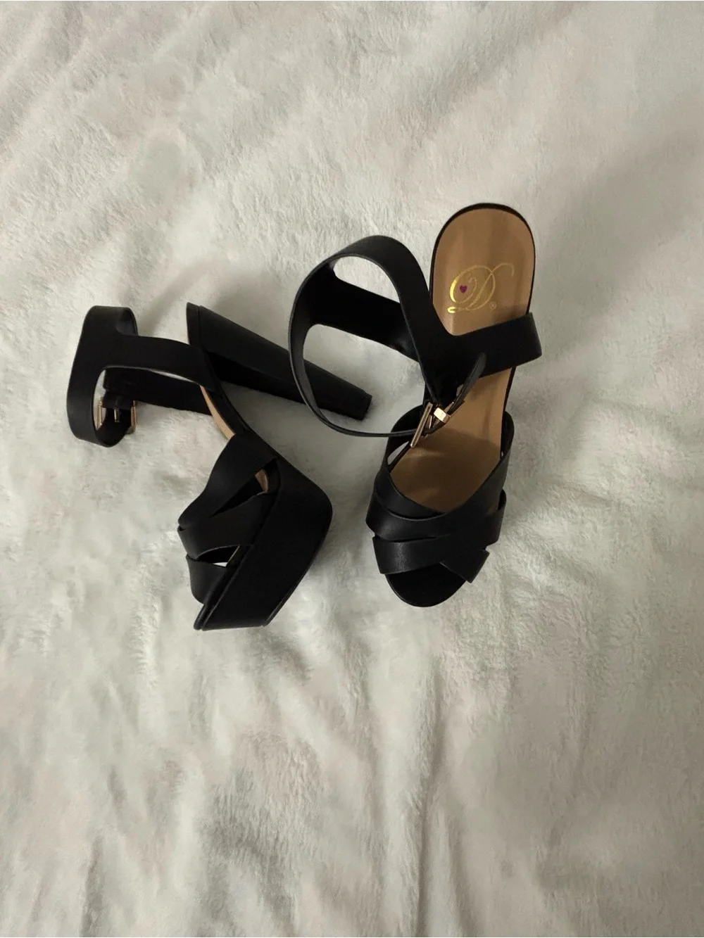 My Delicious Women's Black Patent Platform Open Toe Ankle Strap Heel Size 8